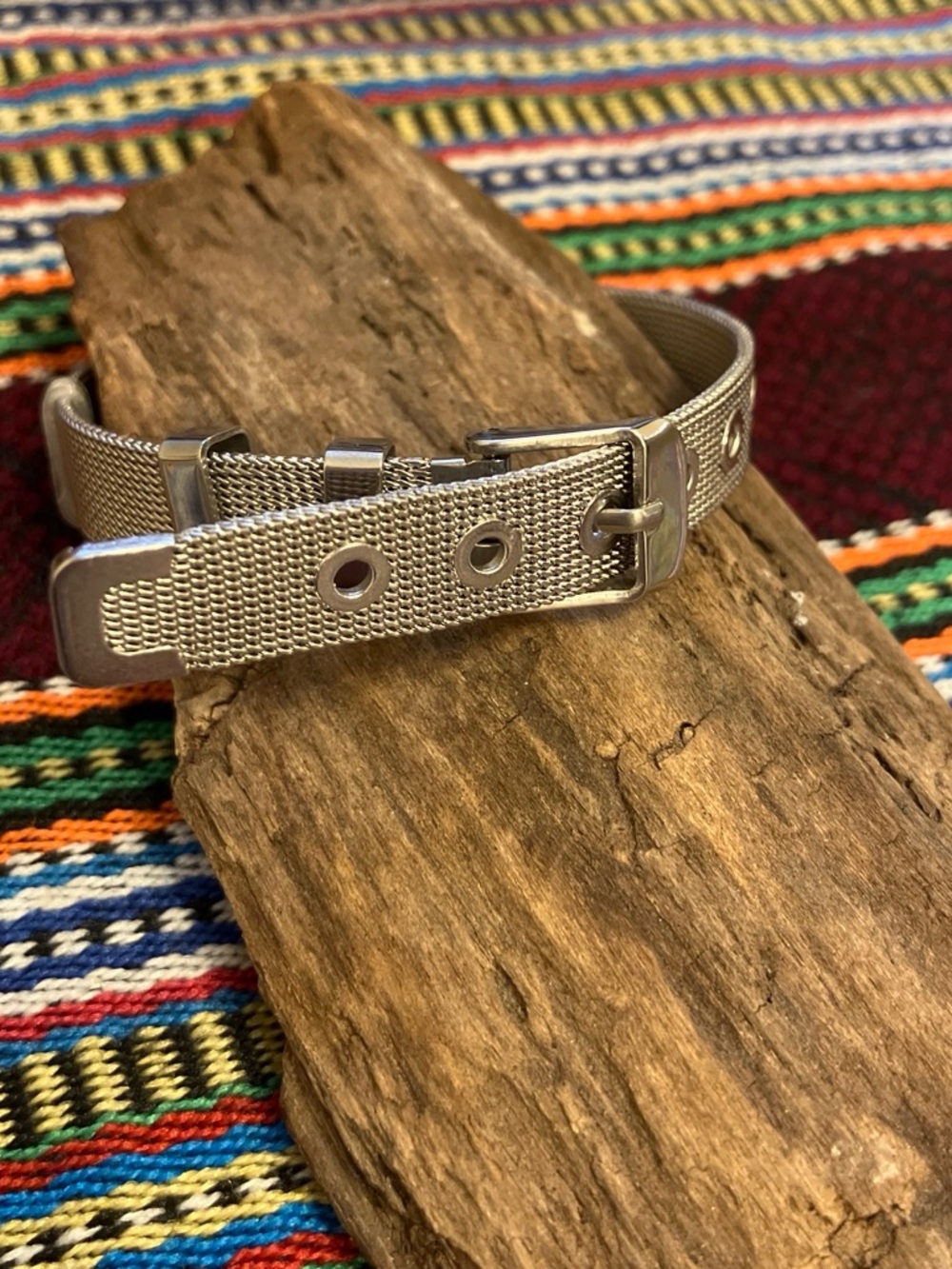 Mesh Stainless Steel Adjustable Bracelet Watch Band - Silver